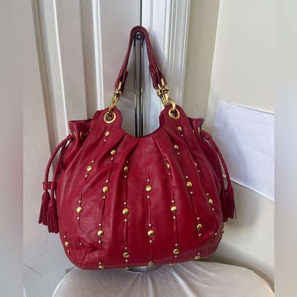 Isabelle Fiore Red Leather Studded Handbag EUC - Picture 12 of 15
